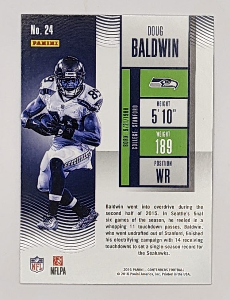 Doug Baldwin Panini Contenders 2016 NFL Trading Card #24 Seattle Seahawks Back