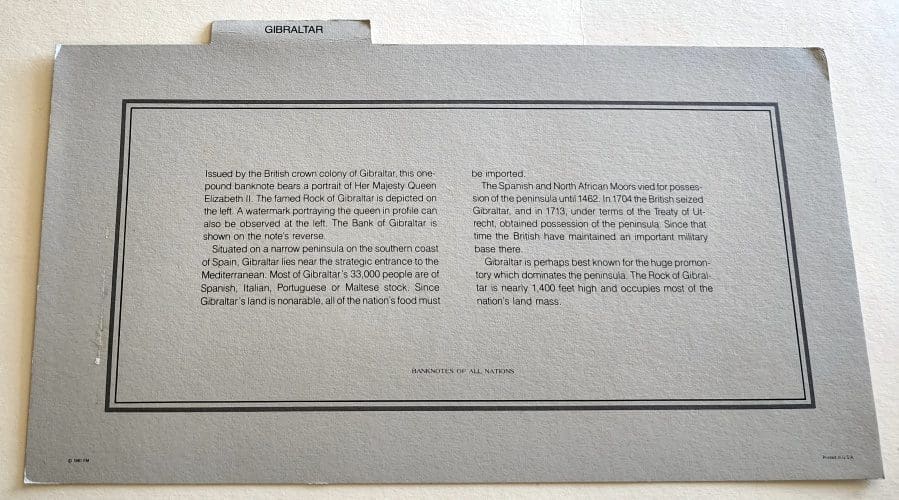 Gibraltar Banknote 1Information Card