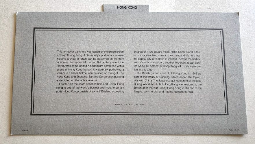 Hong Kong Banknote Information Card