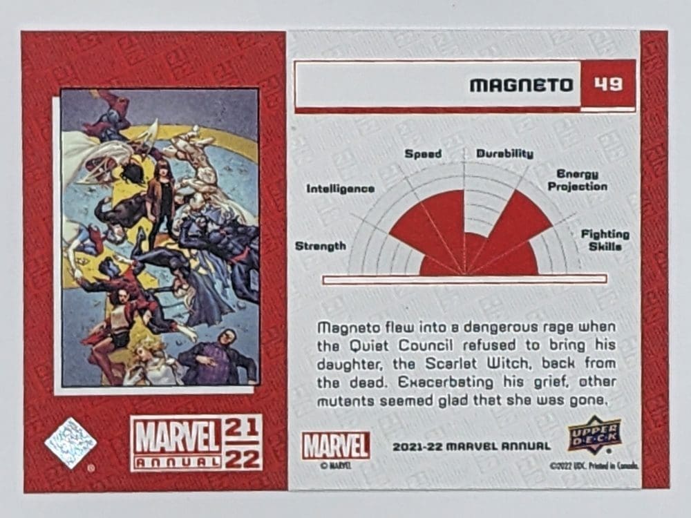 Magneto Variant Upper Deck 2021 Marvel Comic Card #49 back