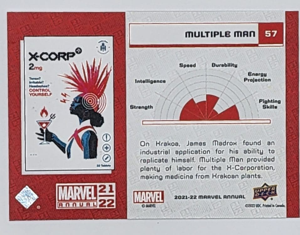 Multiple Man Variant Upper Deck 2021 Marvel Comic Card #57 back