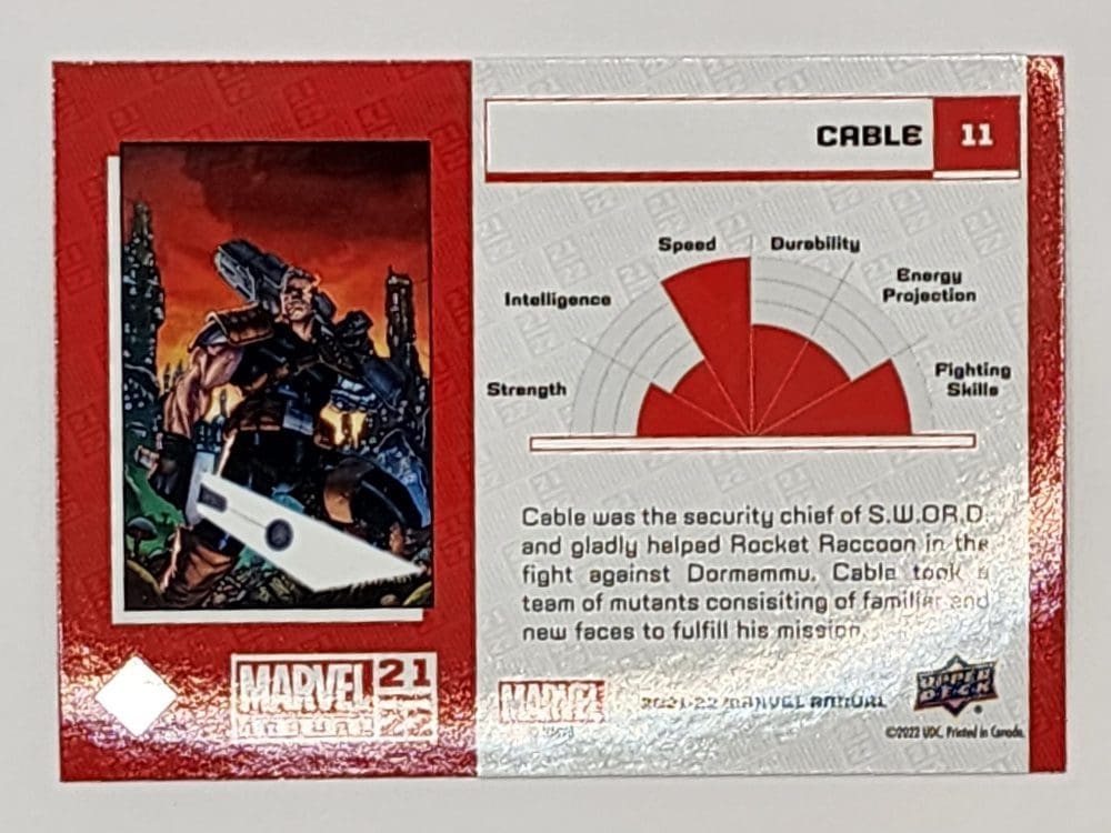 Cable Blue Upper Deck 2021 Marvel Comic Card #11 Back