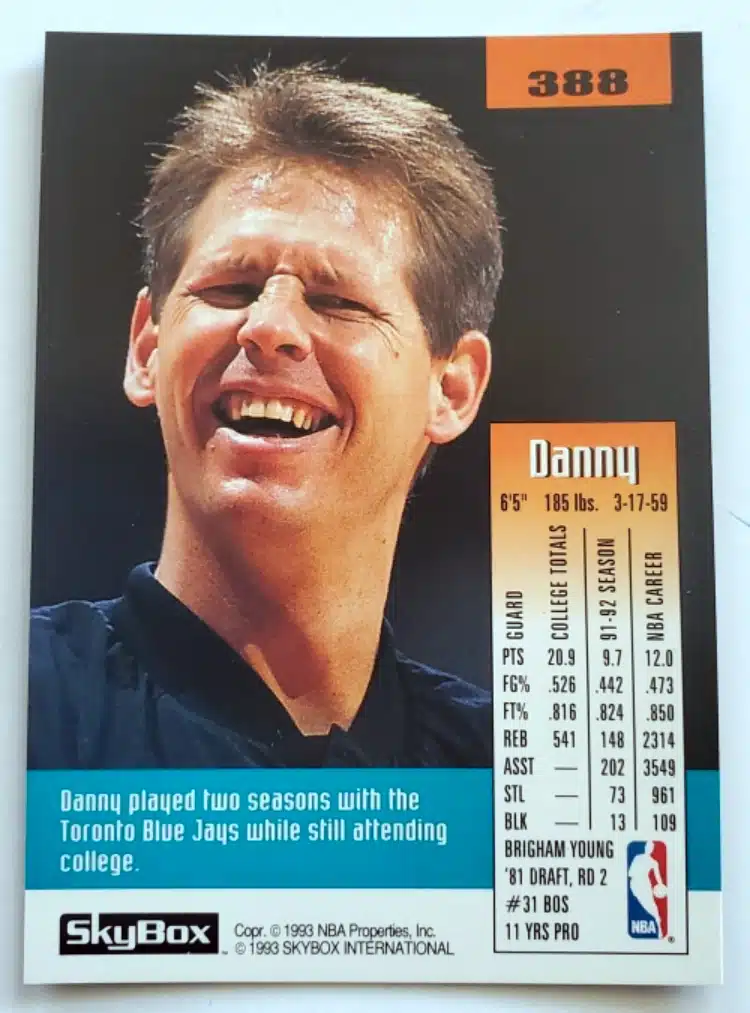 Danny Ainge Skybox 1992-93 Card #388 Back