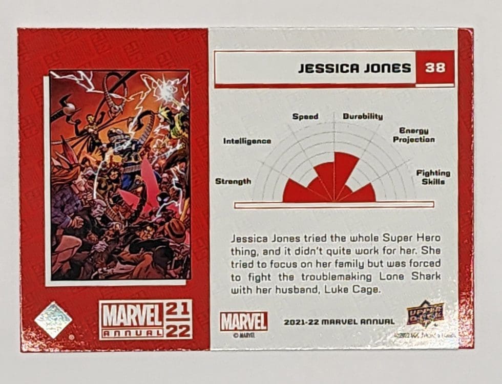 Jessica Jones Upper Deck 2021 Marvel Comic Card #38 back