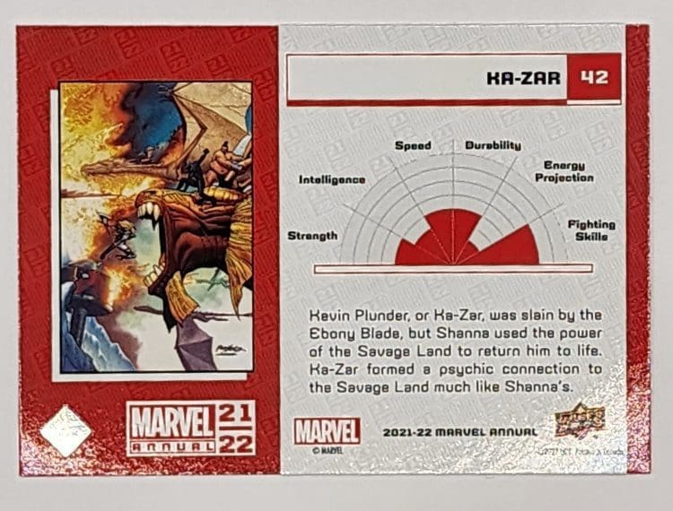 Ka-zar Upper Deck 2021 Marvel Comic Card #42 Back