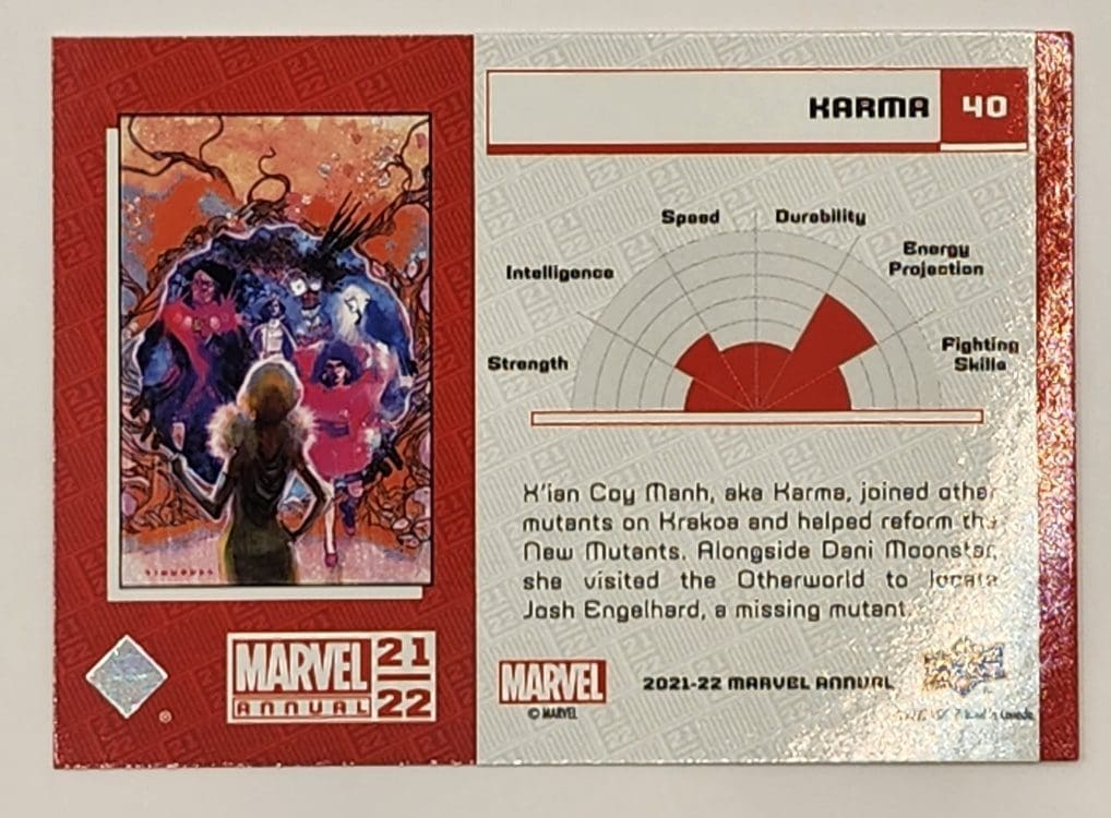 Karma Blue Upper Deck 2021 Marvel Comic Card #40 Back