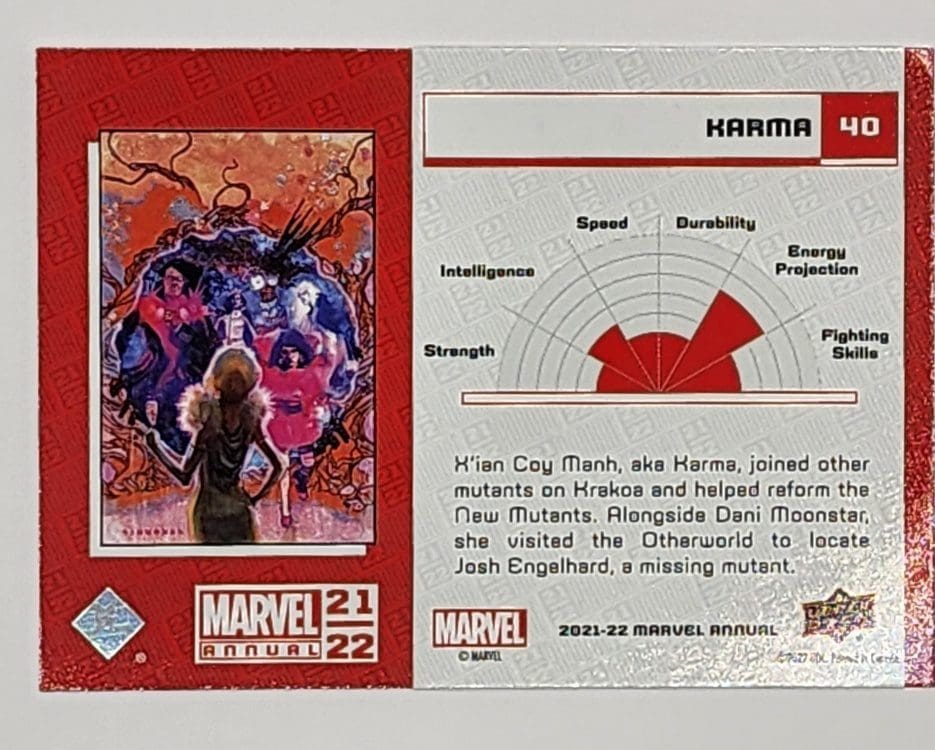 Karma Upper Deck 2021 Marvel Comic Card #40 Back