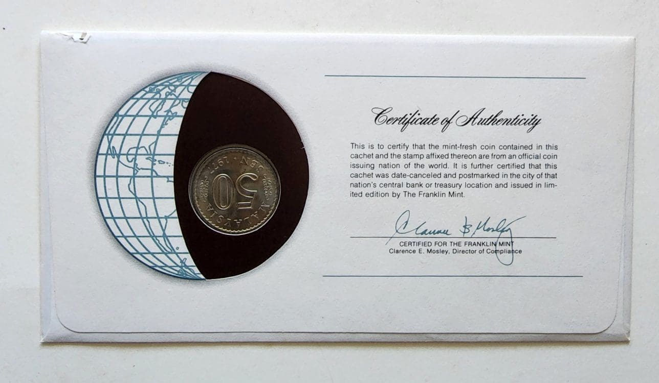 Malaysia Coin Stamped Envelope From Franklin Mint Back