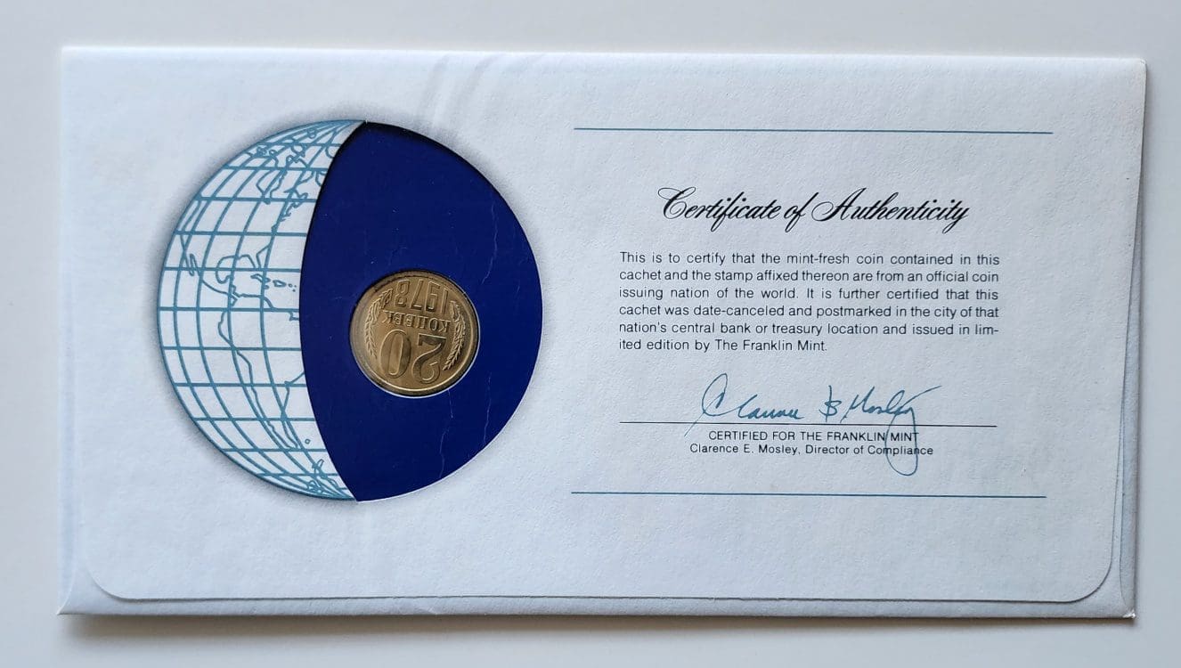 U.S.S.R Coin Stamped Envelope From Franklin Mint with C.O.A Back