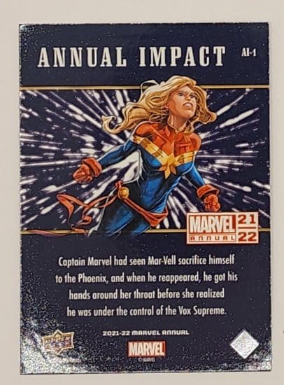 Captain Marvel "Annual Impact" Upper Deck 2021 Marvel Comic Card Number AI-1 back