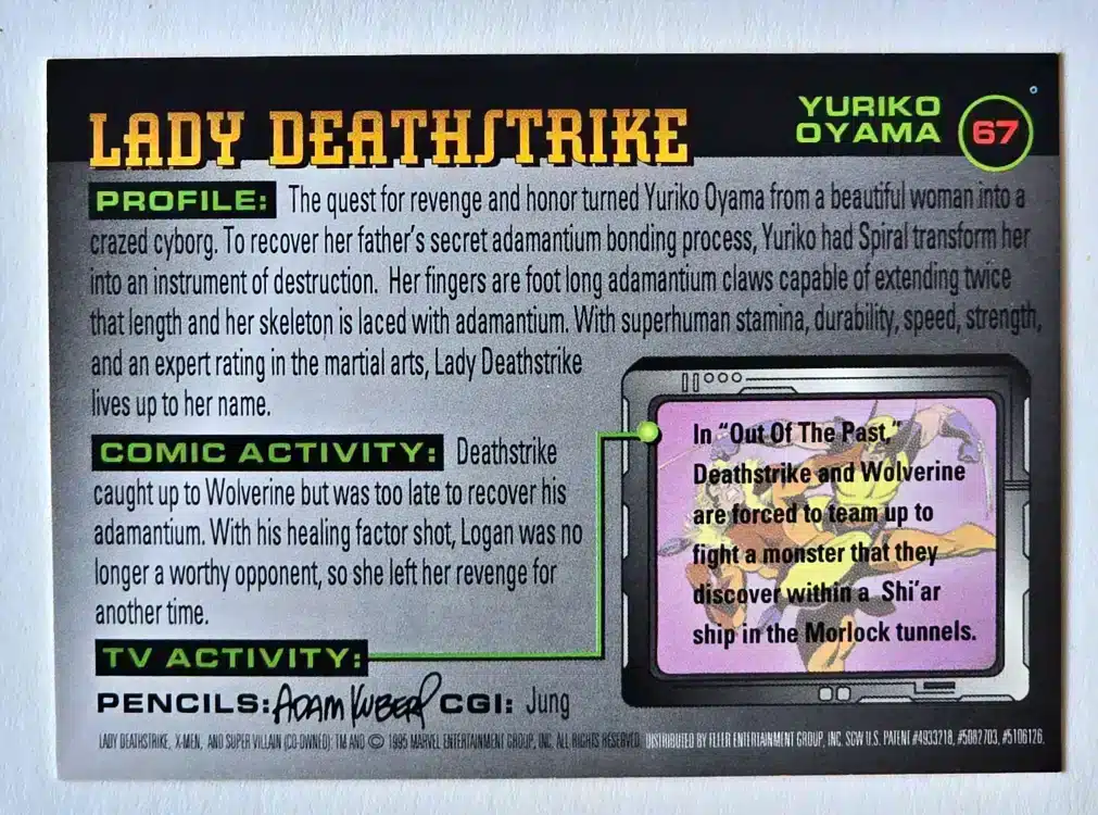 Lady Deathstrike Fleer 1996 Card #67 Back