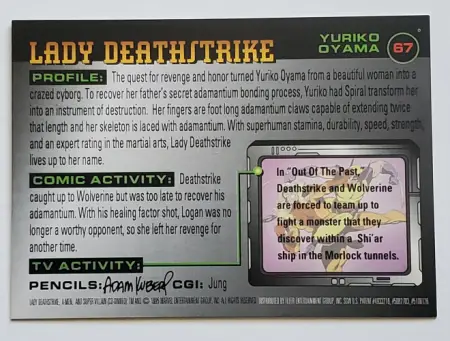 Lady Deathstrike X-Men Fleer 1996 "Super Villain" Marvel Comic Card #67 Back