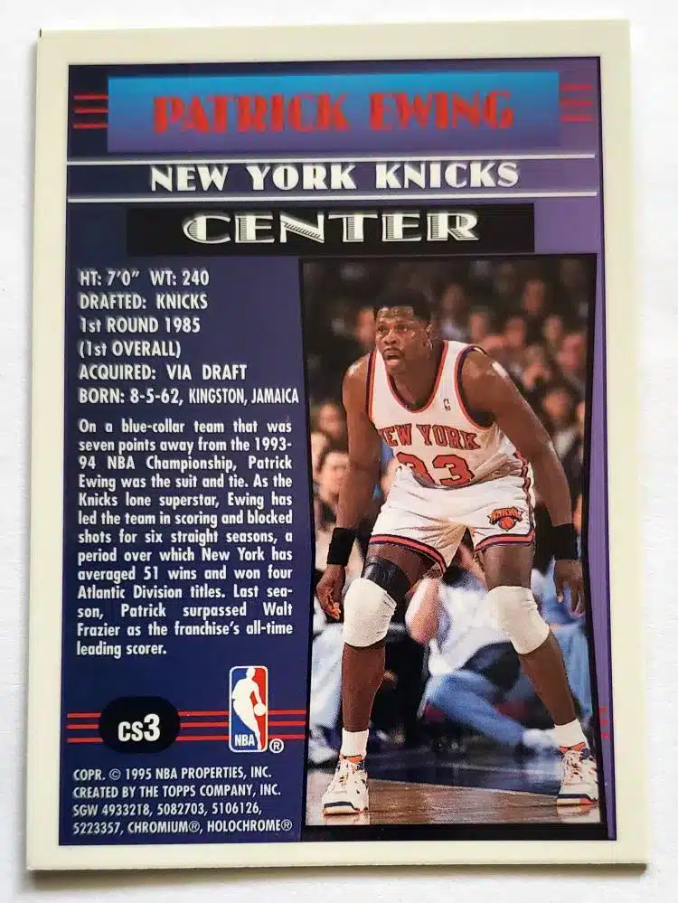 Patrick Ewing Topps Finest 1995 Card CS 3 Back