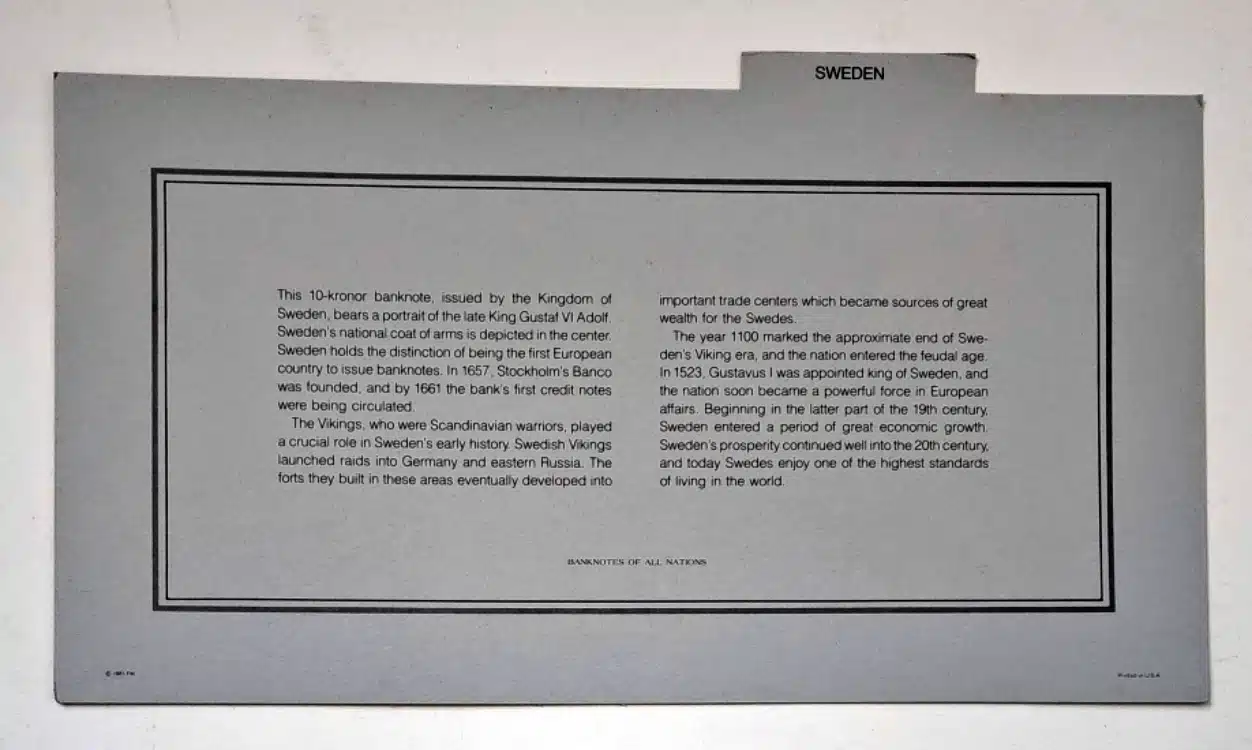 Sweden Banknote Information Card