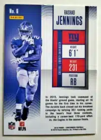 Rashad Jennings Panini Contenders 2016 Card #6 back