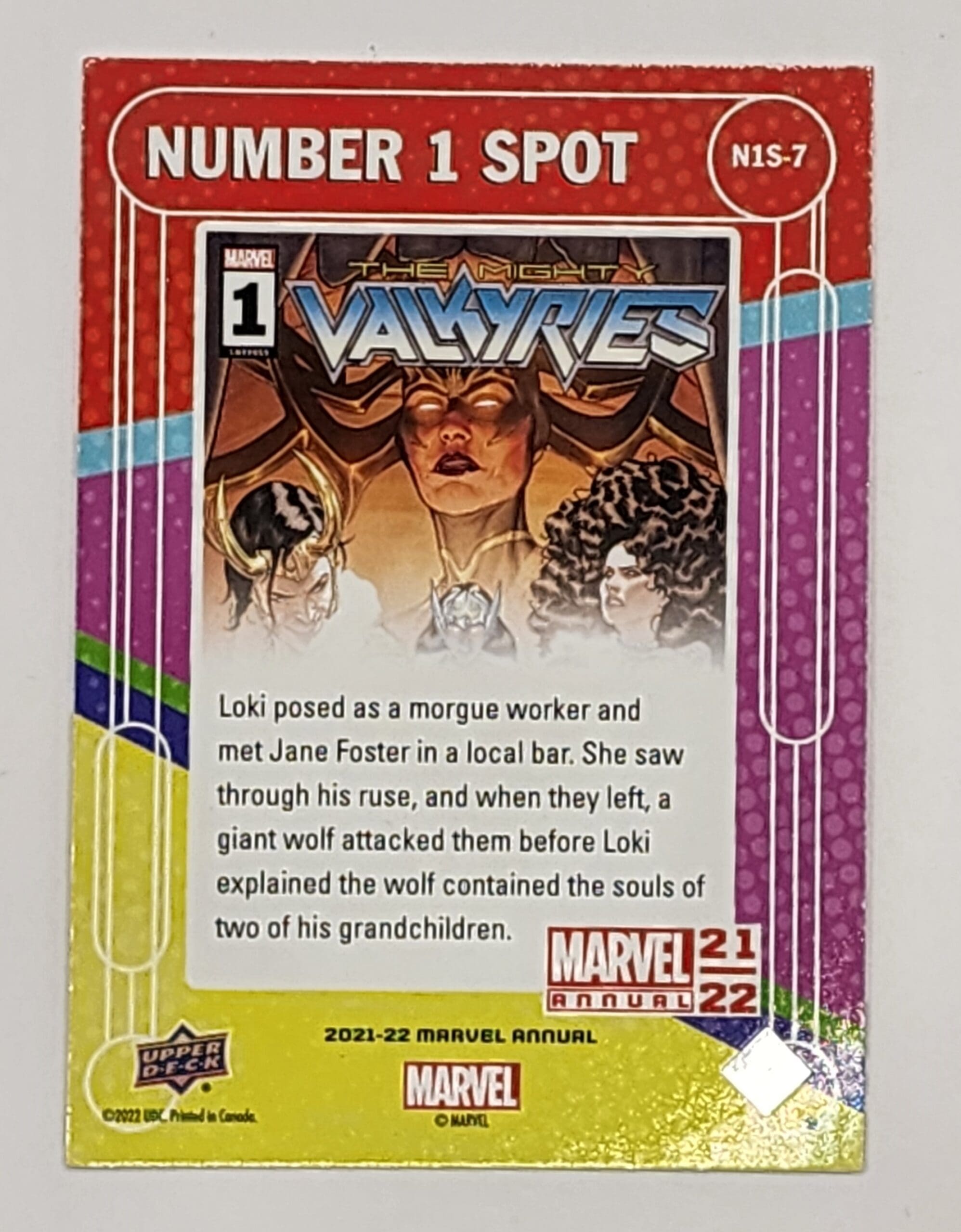The Mighty Valkyries #1 Upper Deck 2021 Marvel Comic Number 1 Spot #N1S-7 Back