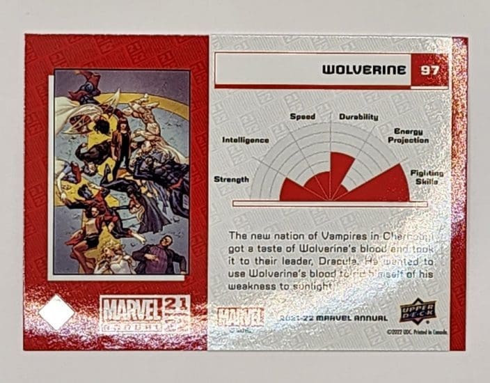 Wolverine Blue Upper Deck 2021 Marvel Comic Card #97 Back