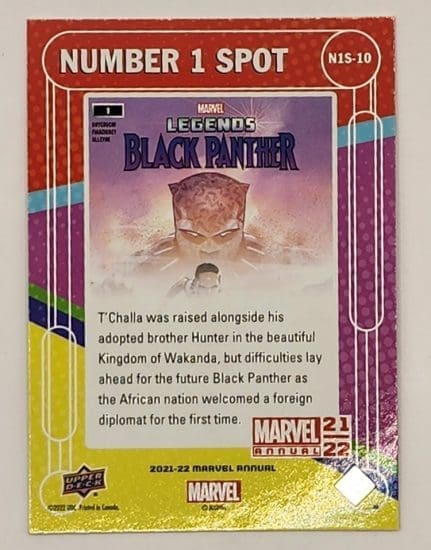Black Panther Legends #1 Upper Deck 2021 Marvel Comic Card No. 1 Spot #N1S-10 Back