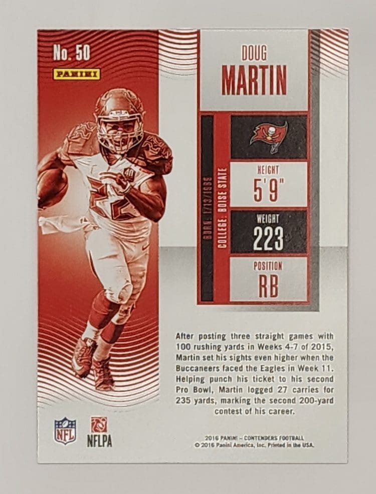 Doug Martin Panini Contenders 2016 NFL Trading Card #50 Tampa Bay Buccaneers Back