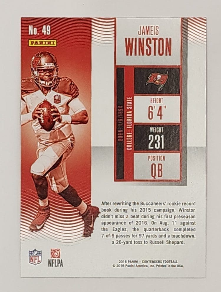 James Winston Panini Contenders 2016 NFL Trading Card #49 Tampa Bay Buccaneers Back