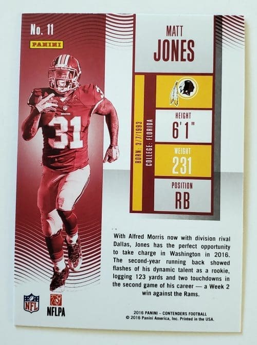 Matt Jones Panini Contenders 2016 NFL Trading Card #11 Washington Commanders Back