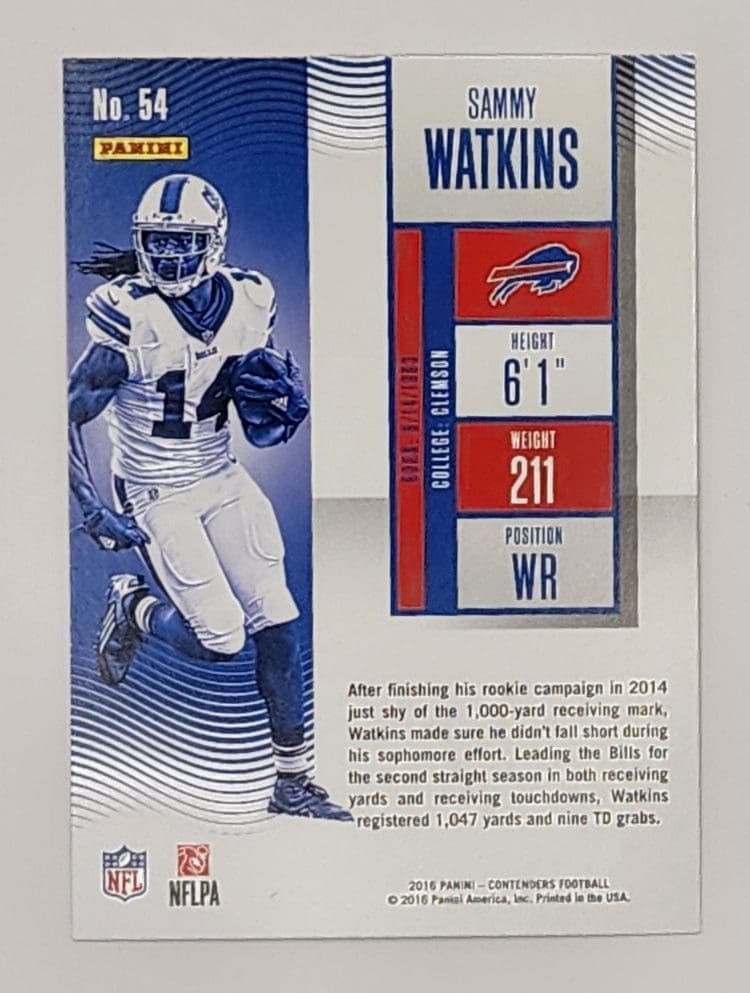 Sammy Watkins Panini Contenders 2016 NFL Trading Card #54 Buffalo Bills Back