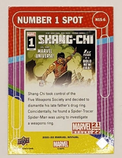 Shang-Chi #1 Upper Deck 2021 Marvel Comic Number 1 Spot #N1S-6 Back