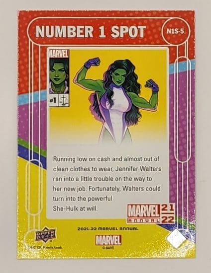 She-Hulk #1 Upper Deck 2021 Marvel Comic Number 1 Spot #N1S-5 Back