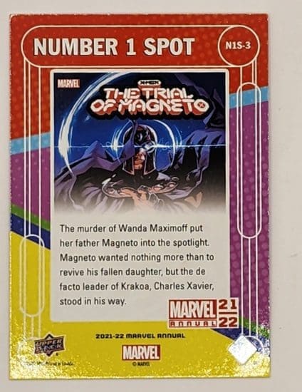 X-Men The Trail of Magneto #1 Upper Deck 2021 Marvel Comic Number 1 Spot #N1S-3 Back