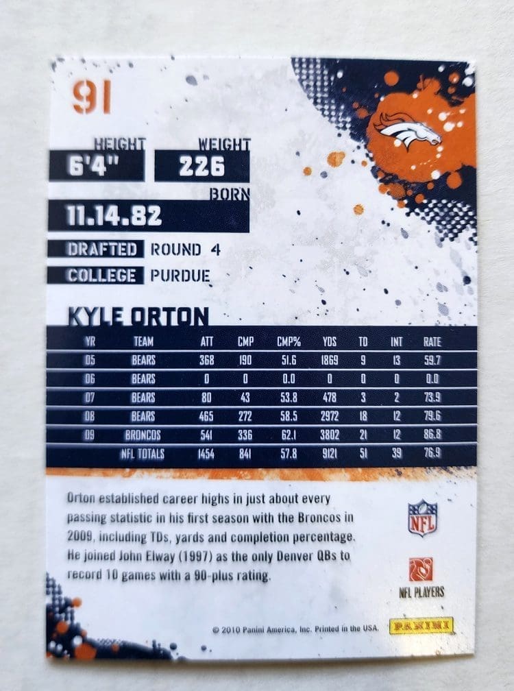 Kyle Orton Score 2010 NFL Card #91 Denver Broncos Back