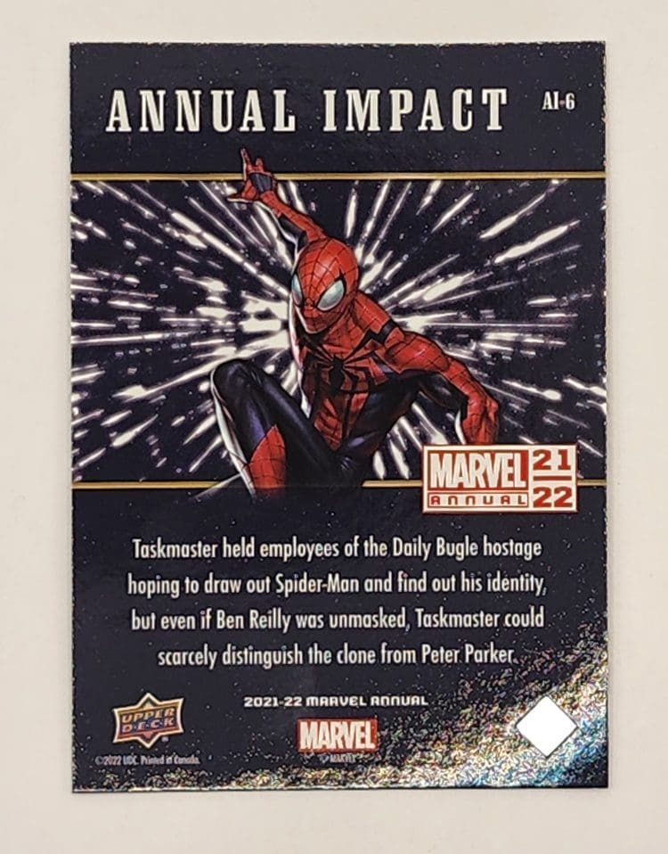 Scarlet Spider Man "Annual Impact" Upper Deck 2021 Marvel Comic Card Number AI-6 Back