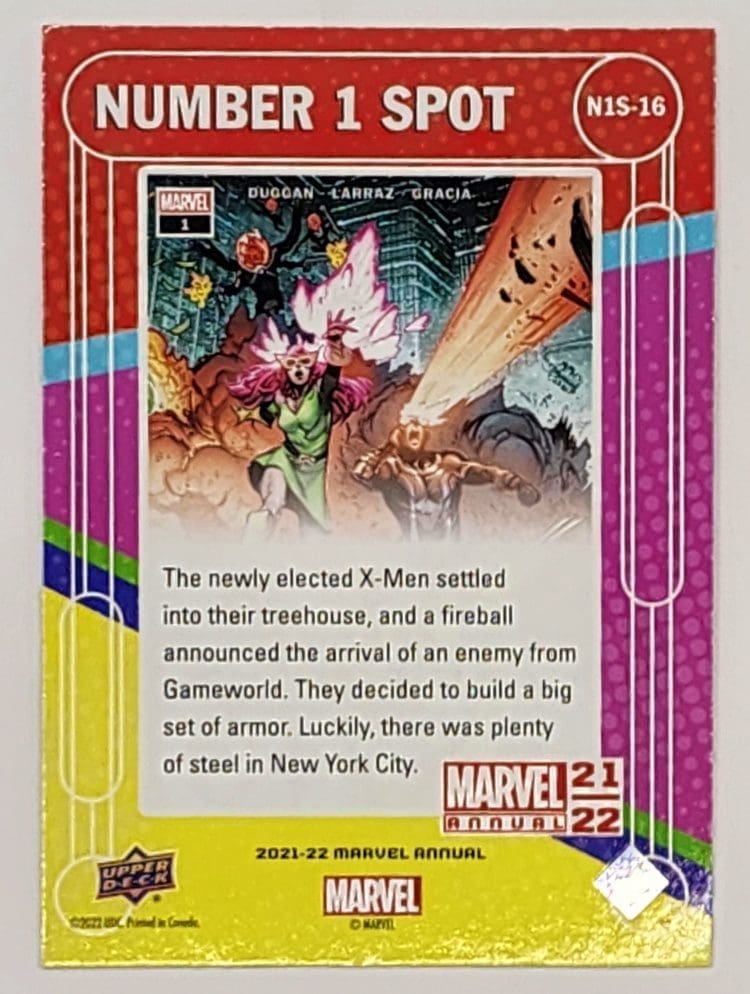X-Men #1 Upper Deck 2021 Marvel Comic Card Number 1 Spot #N1S-16 Back