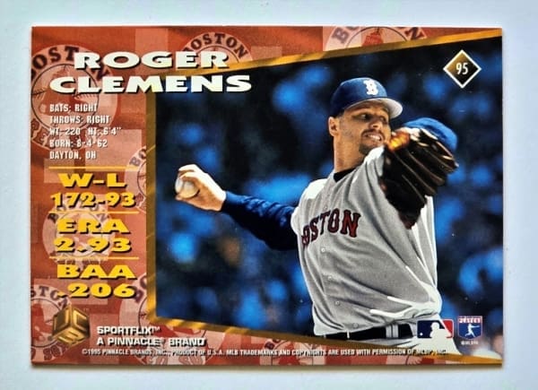 Roger Clemens Sportsflix 1995 UC3 Card #95 Boston Red Sox Back