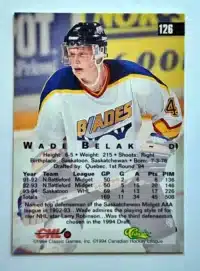 Wade Belak Classic 4 Sport 1994 Card # 125 Quebec Nordiques Back