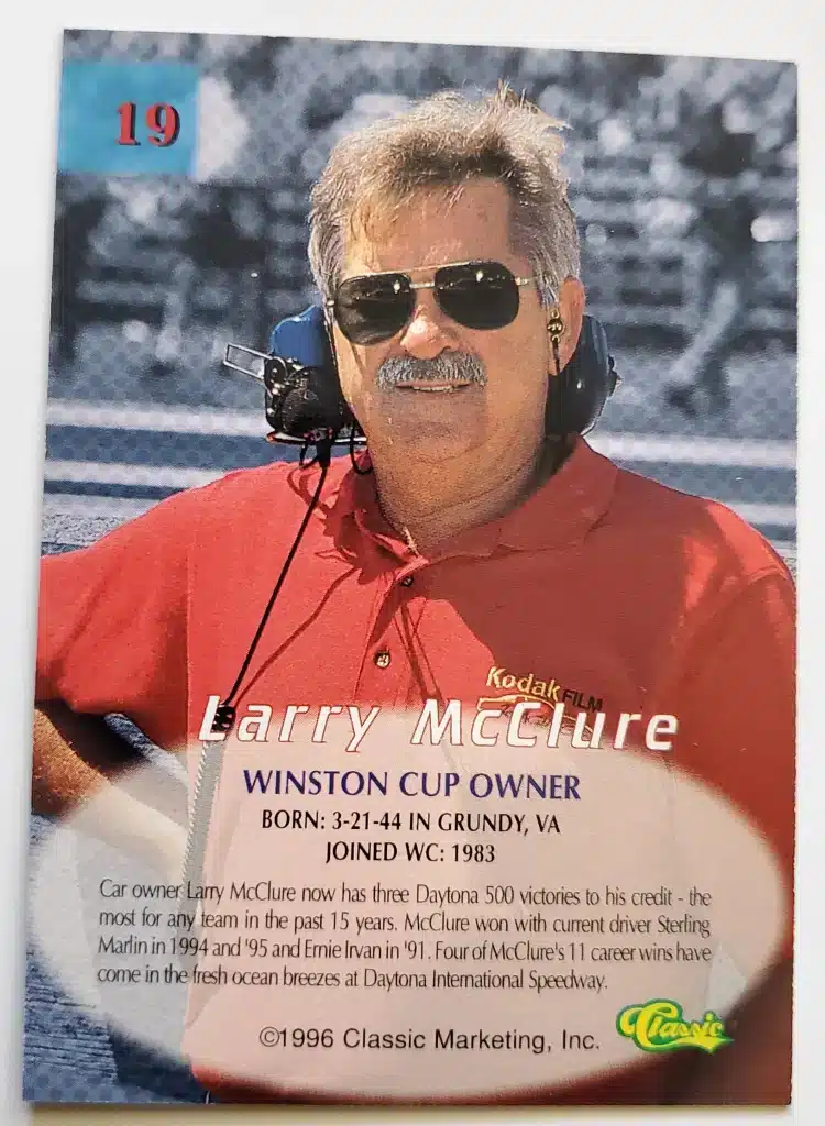 Larry McClure Classic 1996 Card # 19 Back