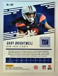 Gary Brightwell Panini Prestige 2021 NFL Card #290 New York Giants Back