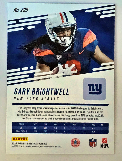 Gary Brightwell Panini Prestige 2021 NFL Card #290 New York Giants Back
