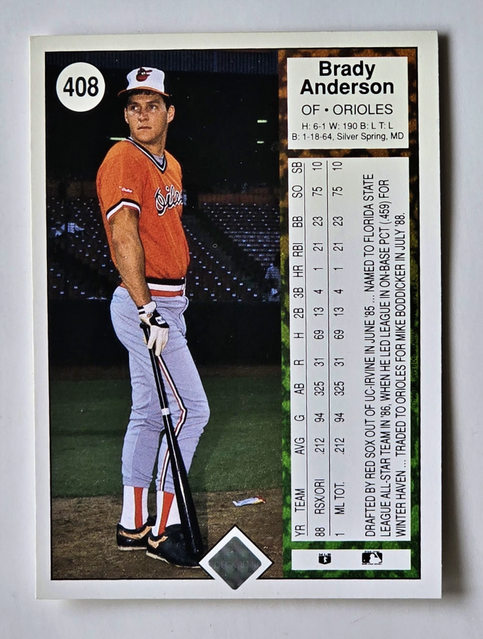 Brady Anderson Upper Deck 1989 Card #408 Baltimore Orioles