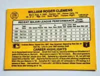 Roger Clemens Donruss 1987 Card #276 Back