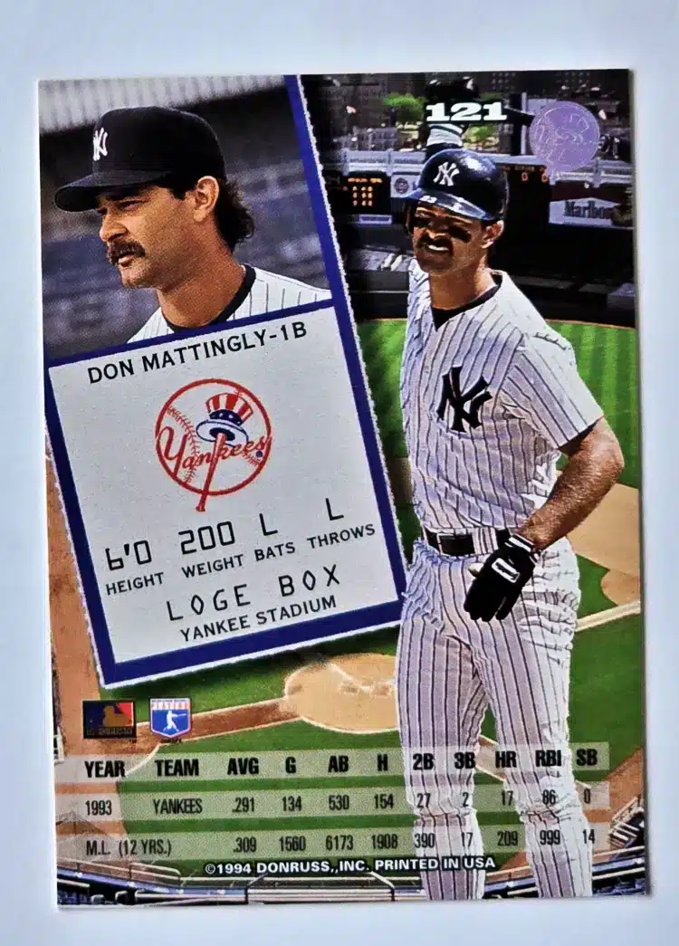 don-mattingly-leaf-1994-121-new-york-yankees-back Don Mattingly Leaf 1994 Card #121 Back
