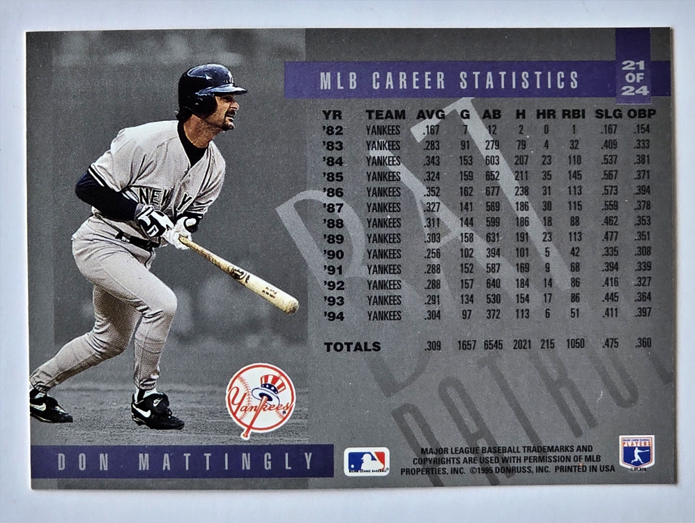 Don Mattingly Leaf 1995 Card #21 0f 25 Back