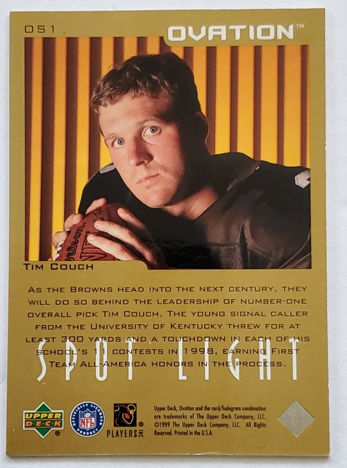 Tim Couch Upper Deck 1999 Card #OS1 Back