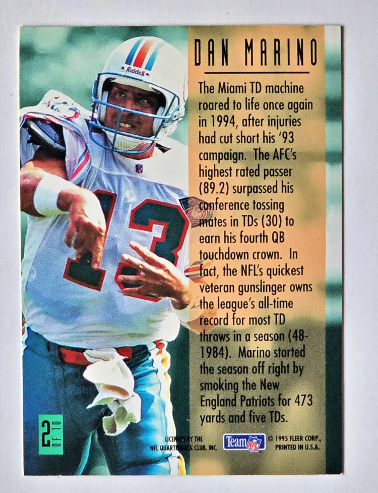 Dan Marino Fleer 1995 card #2 of 10 Back