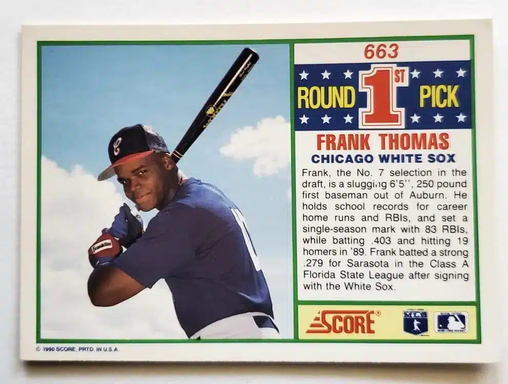 frank-thomas-score-1990-First-Round-663-chicago-white-sox-orange-back Frank Thomas Score 1990 Card #663 Back