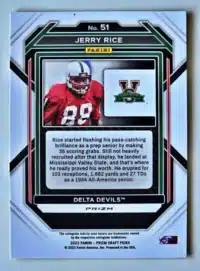Jerry Rice Panini Prizm 2023 Card #51 back