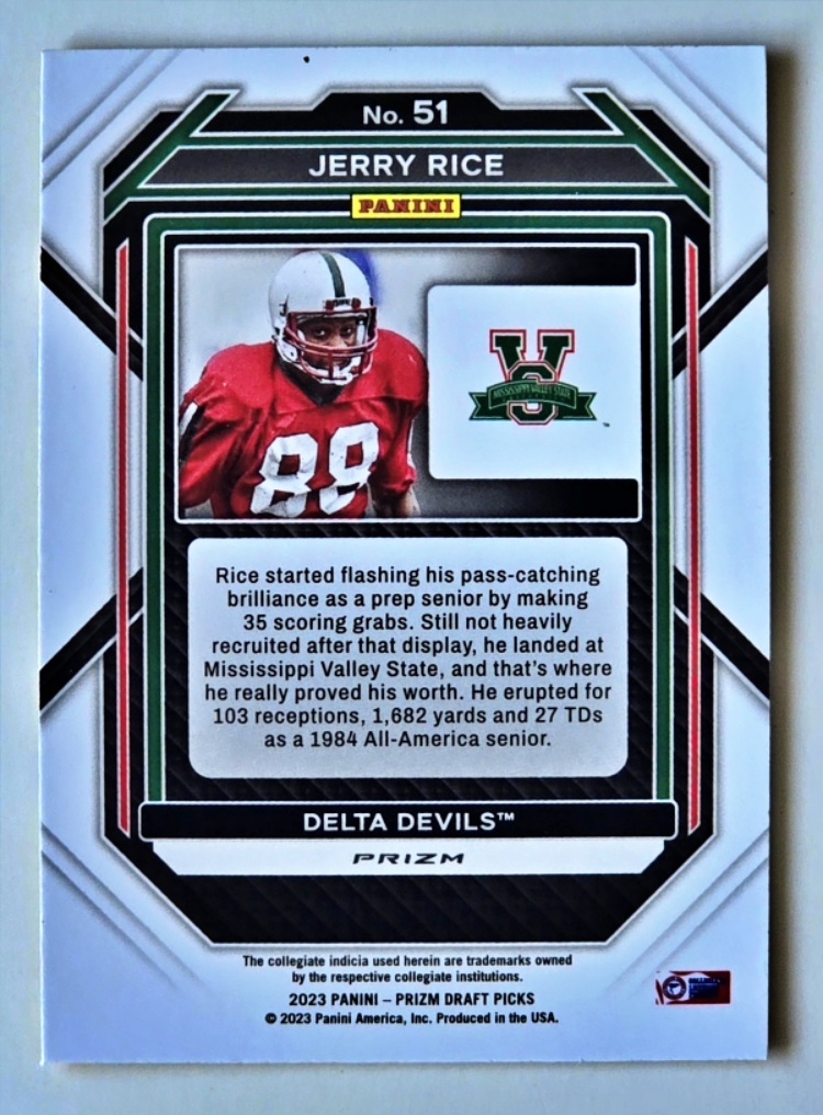 Jerry Rice Panini Prizm 2023 Card #51 back