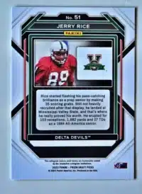 Jerry Rice Panini Prizm 2023 Card #51 San Francisco 49ers Back