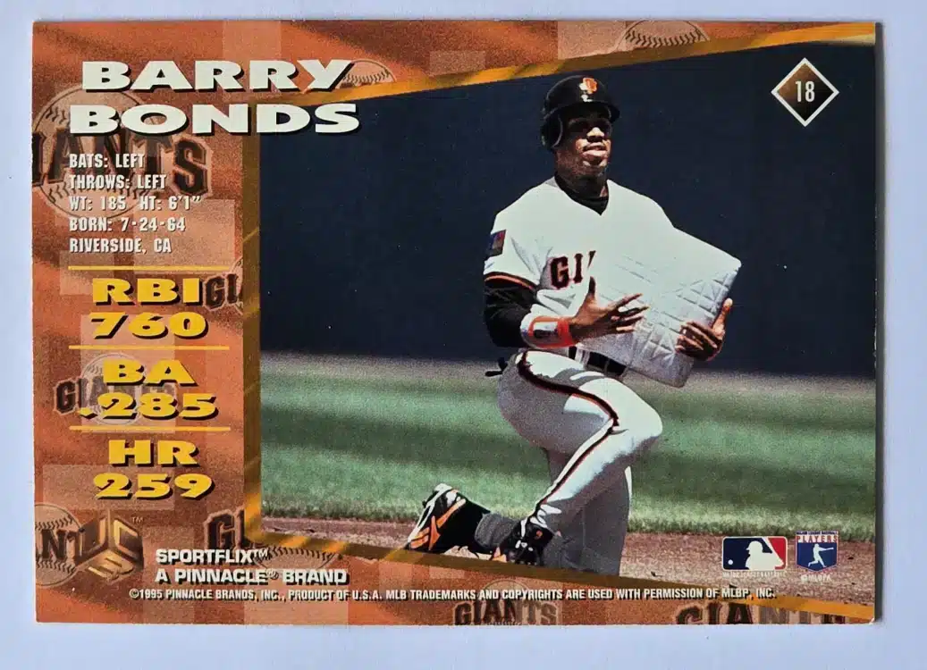 Barry Bonds Sportflix 1995 Card#18 Back