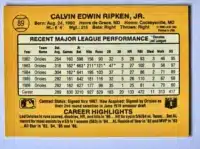 Cal Ripken Jr. Donruss 1987 Card #89 Baltimore Orioles Back