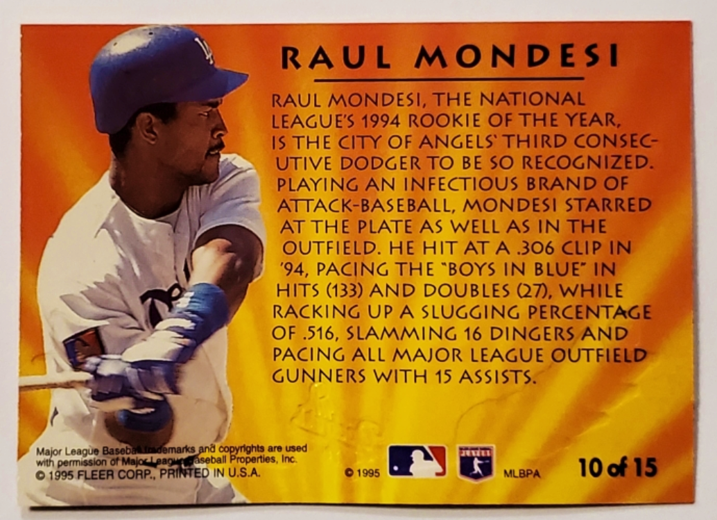 Raul Mondesi Fleer Ultra 1995 MLB Trading Card #10 of 15 LA Dodgers Back